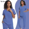 Scrubs Uniform Frauen Krankenschwester schrubben Set Unisex Pocket Top Reißverschluss Hosen 2 Stück Jogger Anzüge Krankenpflege -Operationssaal Kleidung 240504