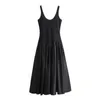 Robes décontractées Soefdioo patchwork noir robe maxi femme sangle mode U-cou sans manches plissées Big Swing 2024 Elegant Party Clubwear