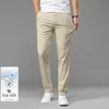 Sommer Ultra-dünn Herren Eis Seiden Casual Hosen weich komfortable farbige elastische Business Gerade Hosen Marke Biege Khaki 240507