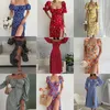 Casual jurken Designer Dress Dress Dames 2024 Zomer nieuwe stijl Elegante lange mouwen gedrukte middele lengte jurk voor vrouwen plus size jurken
