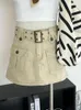 Saias americanas Vintage Chaki Cargo Mulheres High Salia A-Line com Belt Grunge Gyaru Streetwear estilo Preppy Spring Summer