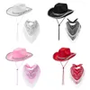 Berets Schal Paillettenkrempe Cowgirl Hat Bandana für Musikfestival Qualled With With