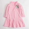 Sukienki dziewczynki Odwrotnie kołnierz dziecięcy dziecięca sukienka golfowa Wysokiej jakości dzianina bawełniana jednoczęściowa sukienka Casual Childrens Baby Girl Clothingl2405