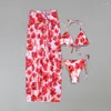 Swimwear Women Sexy Sexe Imprimer 3 pièces Bikini Set 2024 Summer Beach Wear Brésilien Bikinis Swimsuit With Jirt Cover Up