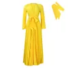 Casual Dresses 2024 Spring Autumn Women Pleated Dress Vintage Solid Color V-Neck Lantern Sleeve Golvlängd Office Lady Party