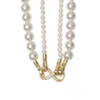Double layered round bright pearl necklace niche stacked sweater chain light luxury neck chain detachable new style