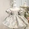 Sukienki chrzcowe sukienka dziewczyna chrzcowe dziewczyny 1. urodziny koralika koronka aplikacja impreza ślubna piłka dziecięca odzież Q240507