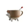 Mugs Creative Japanese Style Cute Cartoon Fun Ceramic Cup Mug Couple Coffee With Spoon Dog Gift Tumbler Travel