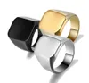 Fashion Rings Square Big Width Signet Anneaux 24K Titanium Steel Man Finger Silver Black Gold Men Ring Jewelry Anel New7773399