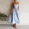 Casual Dresses Designer Dress Women's 2024 Summer New Solid Color Sexy U-Neck with Waist Fold and Hanging Strap Big Swing Dress for Women Plus size Dresses