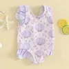 One-Pieces 0-3Y Infant Toddler Baby Girl Swimsuit Sleeveless Round Neck Shell Star Print Frill Trim Bathing Suit Summer Beach Wear H240508