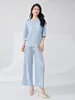 Women's Pants LANMREM Pleated Sequin Two-piece Set For Women O-neck Half Sleeves Solid Color Tops With Casual 2024 Summer 2Z1368