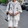 Мужские спортивные костюмы Мужские милые граффити-рубашка Топ набор негабаритная летняя одежда рубашка Harajuku повседневная футболка с короткими рукавами с 2 частями Setl2405