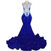 Glitter Royal Blue Melected Mermaid Prom Dresses Hoded Beded Beliding Enligusion V-Neck Sexy Sexy Long Trequate Party Dress for Girls 2024 Summer Evening Donshs