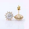 Brincos de flores douradas de 18k 5 mm de diamante cor de diamante colorido moissanite halo cenário empurre brinco traseiro para mulheres vestindo diariamente