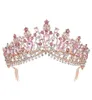 Barokke roségouden roze kristal bruids tiara kroon met kam optocht prom Veil hoofdband bruiloft haaraccessoires 2110061615869