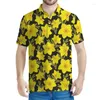 Polos de polos masculinos colorido narcodil 3d impressão de pólo floral masculino de verão casual de mangas curtas plantas de camiseta de tamanho grande