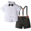 Ensembles de vêtements 4 pièces 2024 Été pour tout-petit des vêtements pour garçon ensemble de mode coréenne Stripe à manches courtes Baby Shorts Tie Tie Luxury Kids BC1003-1