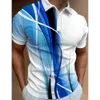 Mens Polo Shirt Gradient Line Summer Short Sleeved Top Business Casual Clothing Lapel Button Randig Polo Shirt 240429