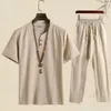 Men'S Tracksuits Summer Fashion Men Shirts Trousers Set Cotton And Linen Short Sleeve Mens Casual Top Pants Outfit M4Xl 240403 Drop D Ot7Ut