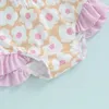 Enstycken prinsessa blommor tryck baby flickor utslag bikini strand baddräkt baby baddräkt jumpsuit sommar baby baddräkt med badkapsel h240508