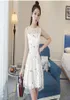 Korean broderi spetsväst elegant perspektiv europeisk rotgarn ärmlös klänning kort före den långa smokingen mode flare5787560