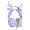 Headsets 3D Surround Sound Girl Cute Ear Volume Control Gift with Detachable Deer Ear Line Game Head RGB Backlight Universal J240508