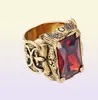 Vintage Gold Color Dragon Claw Rings Hiphop Men rostfritt stål Big Red Green Purple White CZ Zircon Crystal Stone Cross Ring Men 9020532