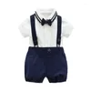 Giyim Setleri Yaz Bebek Bebek Beyefendisi Bow Tie Suit Yakışıklı Bir Yıllık Tahiller 3 Parçalı Set