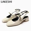 Lakeshi White Black Mary Jane Shoes Womens Heels Leather Square Toe Mule Womens Spring/Summer Low Boots Sandals Springback Womens 240426