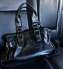 Märke Saturn Tote Bag Vintage Black Leather Bag Hobo stor kapacitet Crossbody Bag