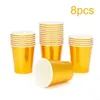 Wegwerp servies Hot Stamping Gouden wegwerp Draaggerei borden servetten Cups Volwassenen Verjaardagsfeest Decoraties Kinderen Huwelijksbenodigdheden Q240507