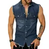 Camisetas masculinas de streetwear Moda de moda de jeans gole de colarinho de colarinho sem mangas tops para homens primavera jeans jeans
