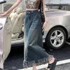 Etekler 2024 İlkbahar Yaz Vintage denim kenarı gevşek artı boyut 4xl A-line kot pantolon bayan etek dişi dip sıradan ke6034