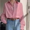 Kvinnors blusar franska rosa vår hösten 2024 Långärmad bomullsskjorta lyx och unik avslappnad topp