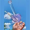 9 tum tjock tunga rosa hjärtform Glas Bong Dab Rig Recycler Small Water Pipe Smoke Hookah Beaker Bubbler With Downstem Bowl