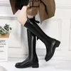 Laarzen schoenen platte dames lange winter knie hoge asschoenen voor vrouwen zwart elegant met lage hakken waterdicht in verkoop pu 39