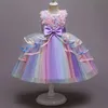Vestidos de menina menina vestido rosa vestido de renda arco-íris bithday fester flor girl girl bowball vestido de arco 3-10 anos infantil vestido de noiva princesa