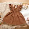 Girl's Dresses pt Baby Girl 3D Ant Pink Ruffle Sleeveless Corduroy Full Set DressL240508