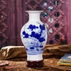 Vases chinois Bleu blanc Porcelaine Vase Base Ornements Ornements Home Livingroom Desktop Figurines Craft El Office Feuille de meuble Décoration