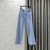 Jeans jeans viola fritta fritta pantaloni larghi pantaloni perle industriale pesanti pantaloni in denim per donne spuntano femmine