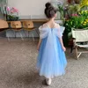 2024 Robe pour enfants Summer Purple Blue Little Girl Ball Princess Birthday Party OneShoulder 3 à 10 ans Robes à paillettes 240423