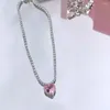 Zincirler Rhinestone Y2K Pembe Kalp Kolye Alaşım Kore tarzı Aşk Zirkon Cisim Takı Aksesuarları Takılar Kristal Klavikül Zinciri