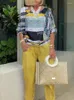 Abiti da lavoro Haruku Vintage Pattern Stampa 2 pezzi Outfit Women Elegant O Neck Top Pullover Pantaloni dritti Abito 2024 Set da spiaggia primavera estate