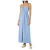 Summer Long Dresses Hanging Neck Backless Beach Light blue Dress For Women Solid Color Sleeveless V Neck Pleated Sundress Vestidos Largos