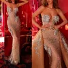 Illusion Column Prom Dresses Strapless ärmlösa golvlängda spetsapplikationer Beaded Crystal Celebrity Evening Dresses Plus Size Custom Made L24664