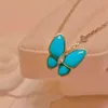 Designer Van Blue S925 STERLING Silver Diamond Butterfly Pendentif pour femme minoritaire Luxury Luxury Collier de chaîne de collier non décoldique Collier