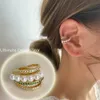 Stud 1 Stück koreanischer Mode Doppelschichtperlen-Clip-Ohrringe für Frauen luxuriöser Zirkon-Ohrring-Manschetten Unperforzierter Schmuck Q240507