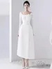 Casual Dresses Fashion Women's Evening Dress Mesh Sleeve Patchwork Design High Waist Dissymmetry Elegant Party Summer 2024