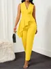 Jumpsuits voor dames rompers chique slotes revers jumpsuit met speelse ruches trim - Vibrant w voor lente zomer elegantie d240507